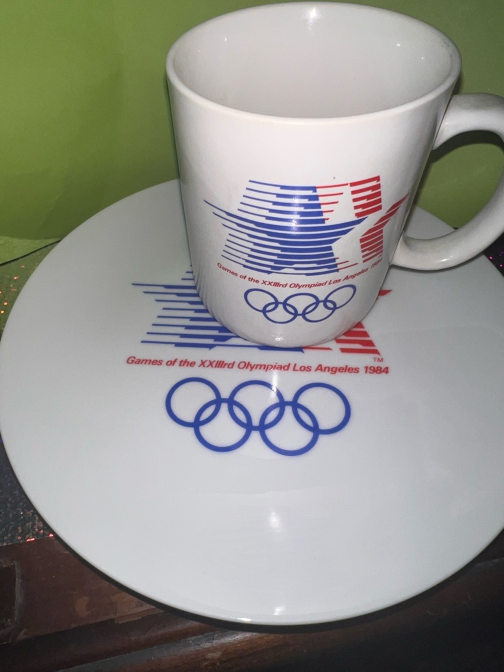 Los Angeles 1984 Olympic White Ceramic Mug and Plate Set